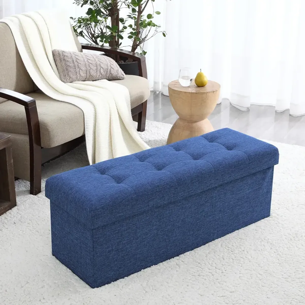 Foldable Tufted Storage Ottoman