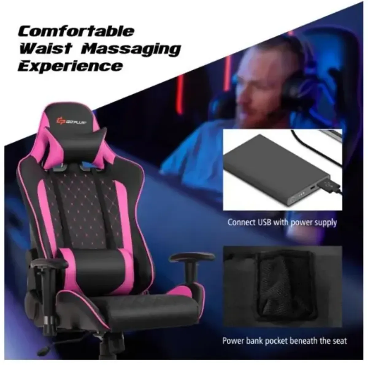 Hivvago Massage Gaming Chair with Lumbar Support and Headrest