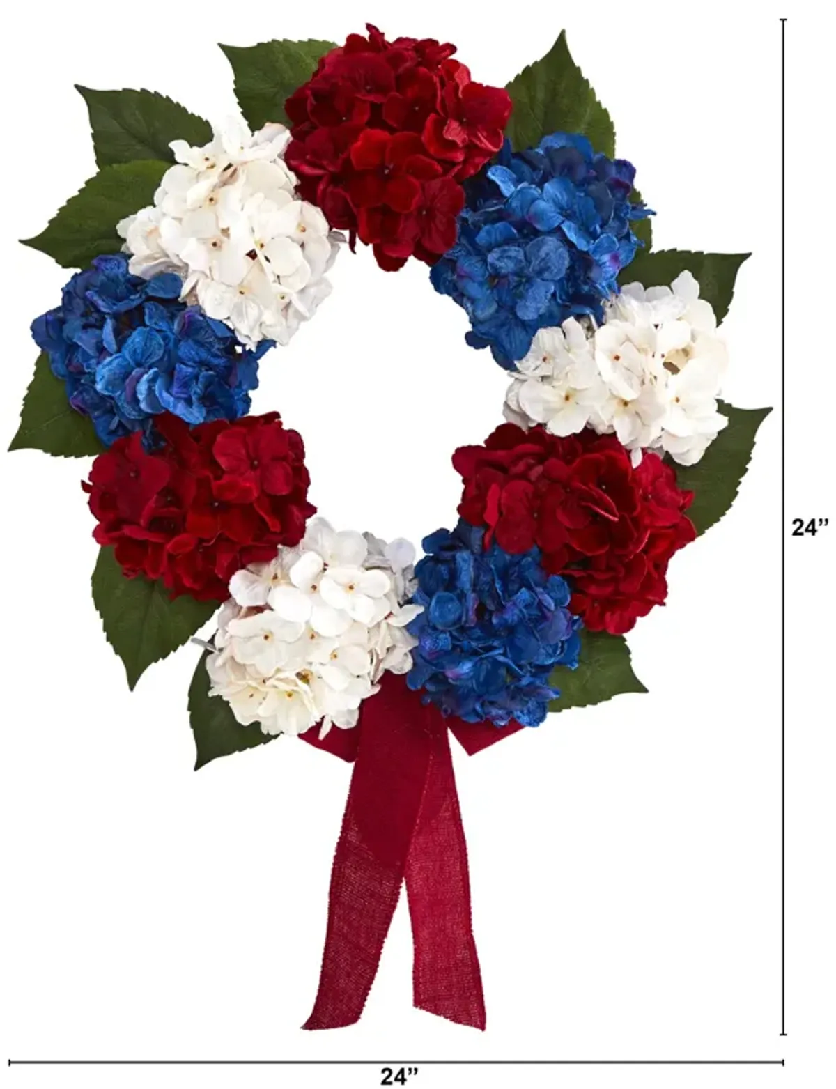 HomPlanti 24" Red, White and Blue "Americana" Hydrangea Artificial Wreath