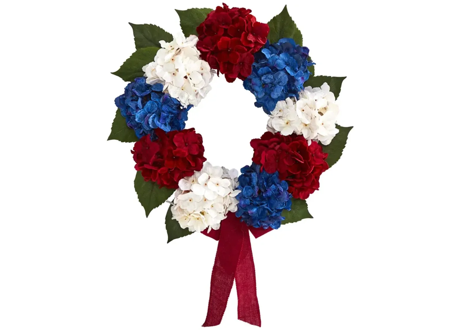 HomPlanti 24" Red, White and Blue "Americana" Hydrangea Artificial Wreath