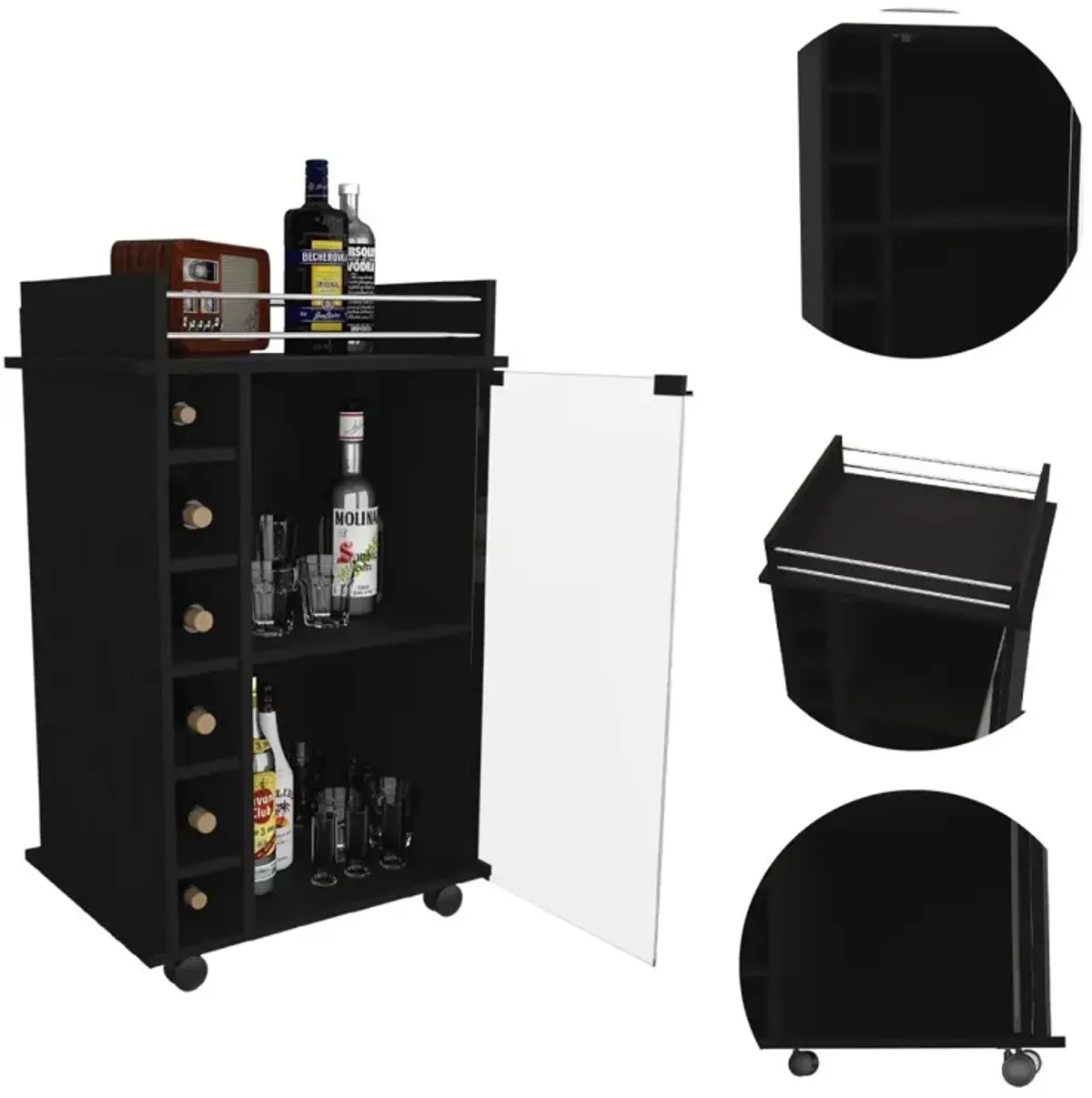 Savannah 6-Bottle 3-Shelf Bar Cart Black Wengue