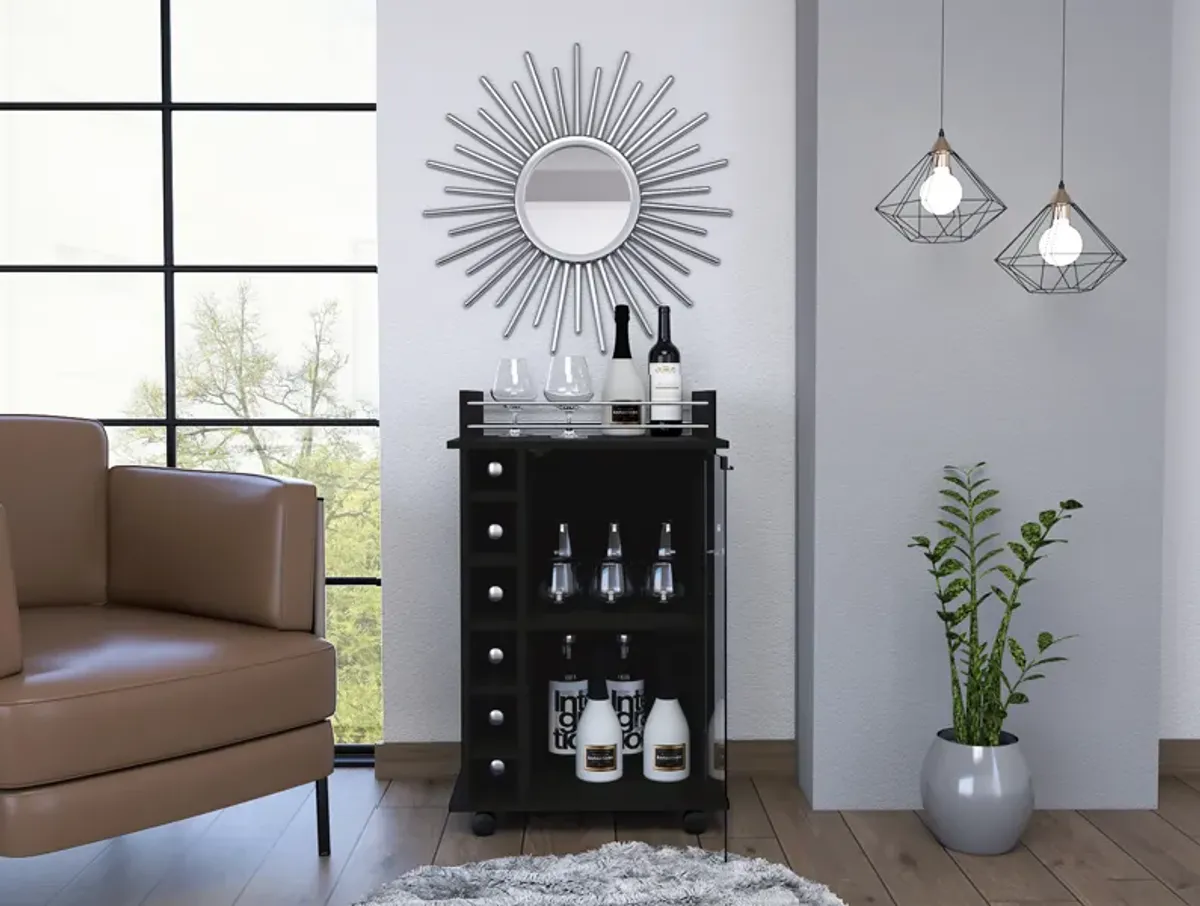 Streamdale Savannah 6-Bottle 3-Shelf Bar Cart Black Wengue