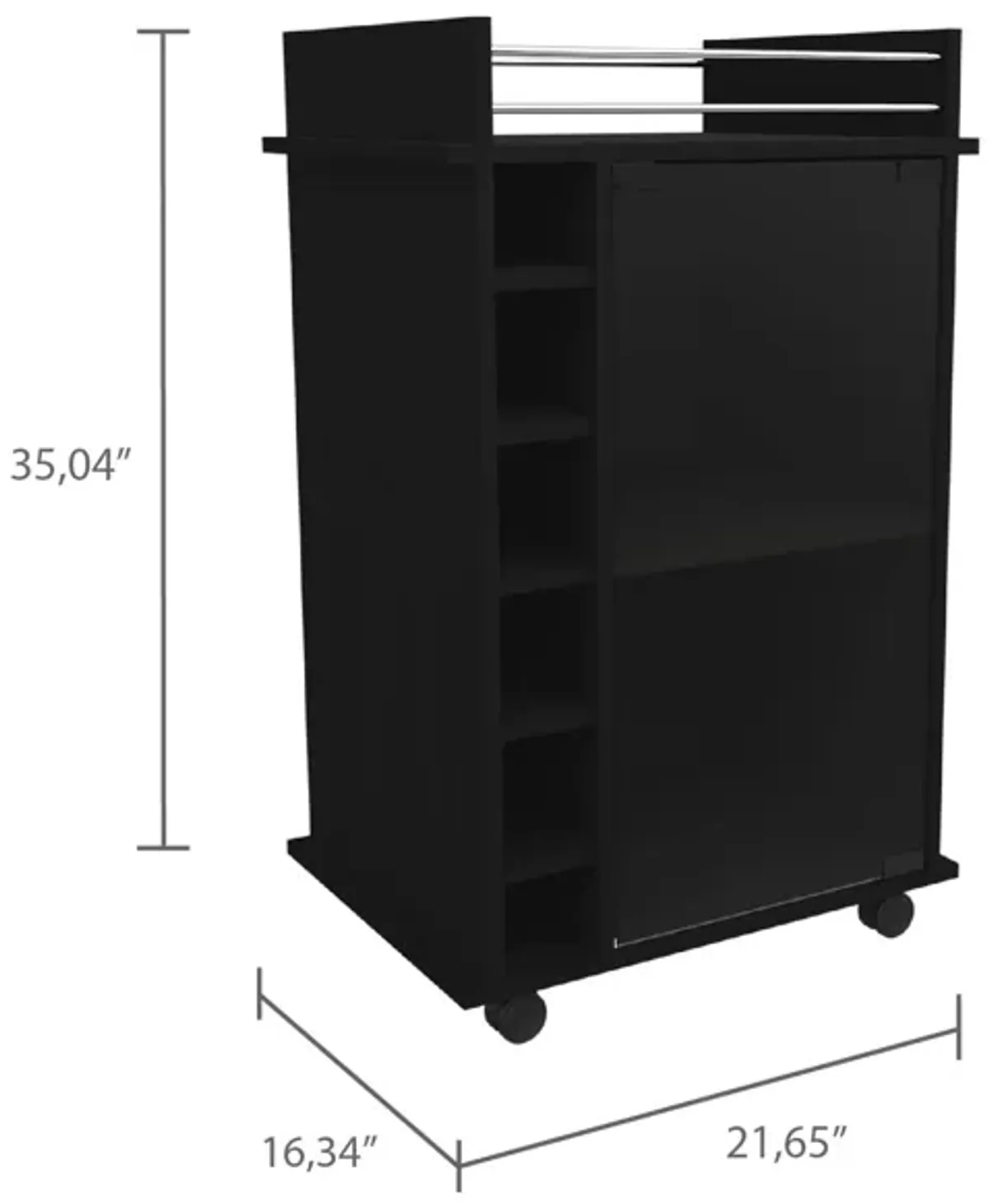 Streamdale Savannah 6-Bottle 3-Shelf Bar Cart Black Wengue