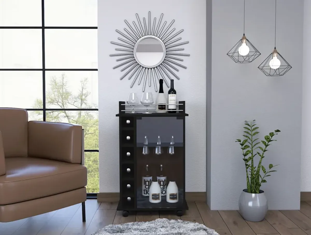 Streamdale Savannah 6-Bottle 3-Shelf Bar Cart Black Wengue