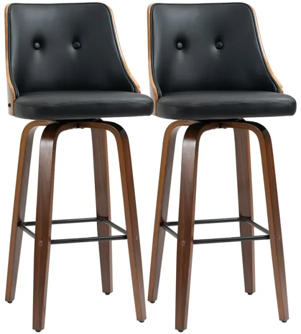 Black Bar Duo: Counter Height Swivel Stools with PU Leather Back