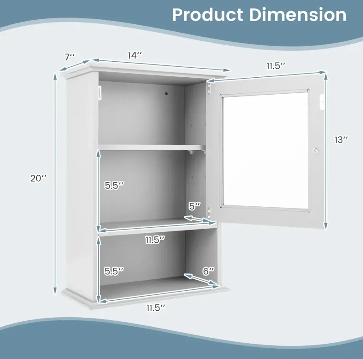 Bathroom Wall Mounted Adjustable Hanging Storage Medicine Cabinet