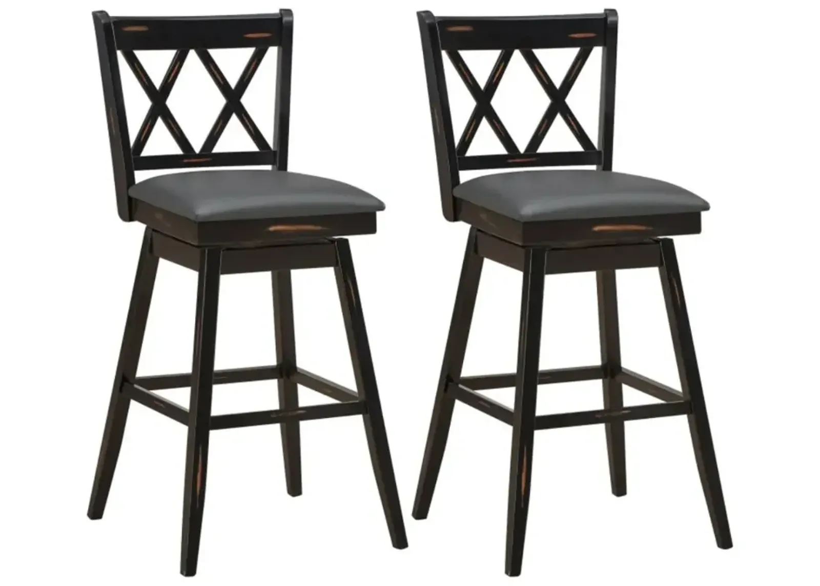 Hivvago 2 Pieces 29 Inches Swivel Counter Height Barstool Set with Rubber Wood Legs