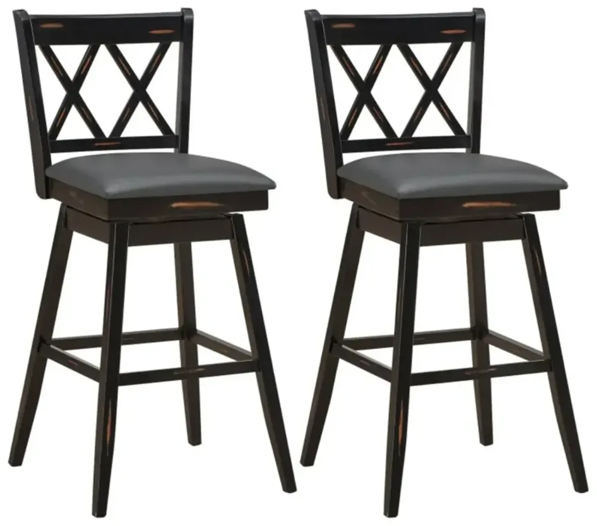 Hivvago 2 Pieces 29 Inches Swivel Counter Height Barstool Set with Rubber Wood Legs