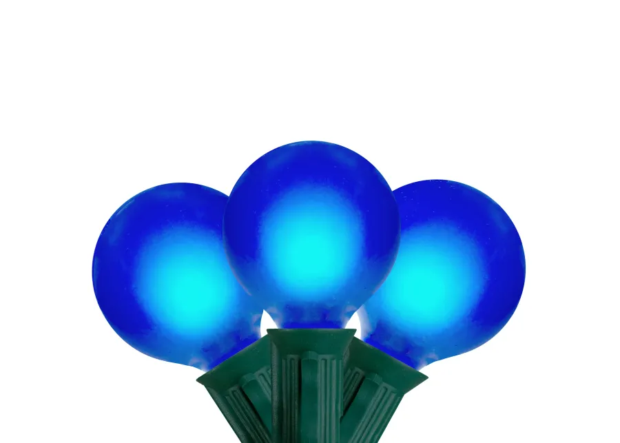 Set of 15 Blue Satin G50 Globe Christmas Lights - Green Wire