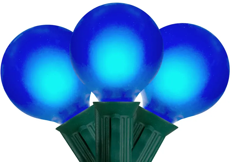 Set of 15 Blue Satin G50 Globe Christmas Lights - Green Wire