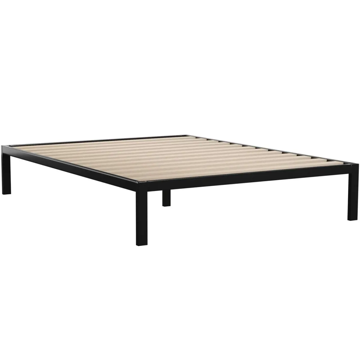 Sturdy Metal Platform Bed with Wooden Slats – Strong Support and Simple Design