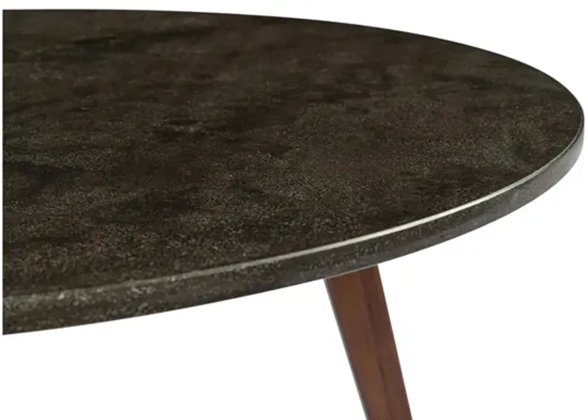 Stella 31" Round Italian Black Marble Coffee Table with Walnut Legs