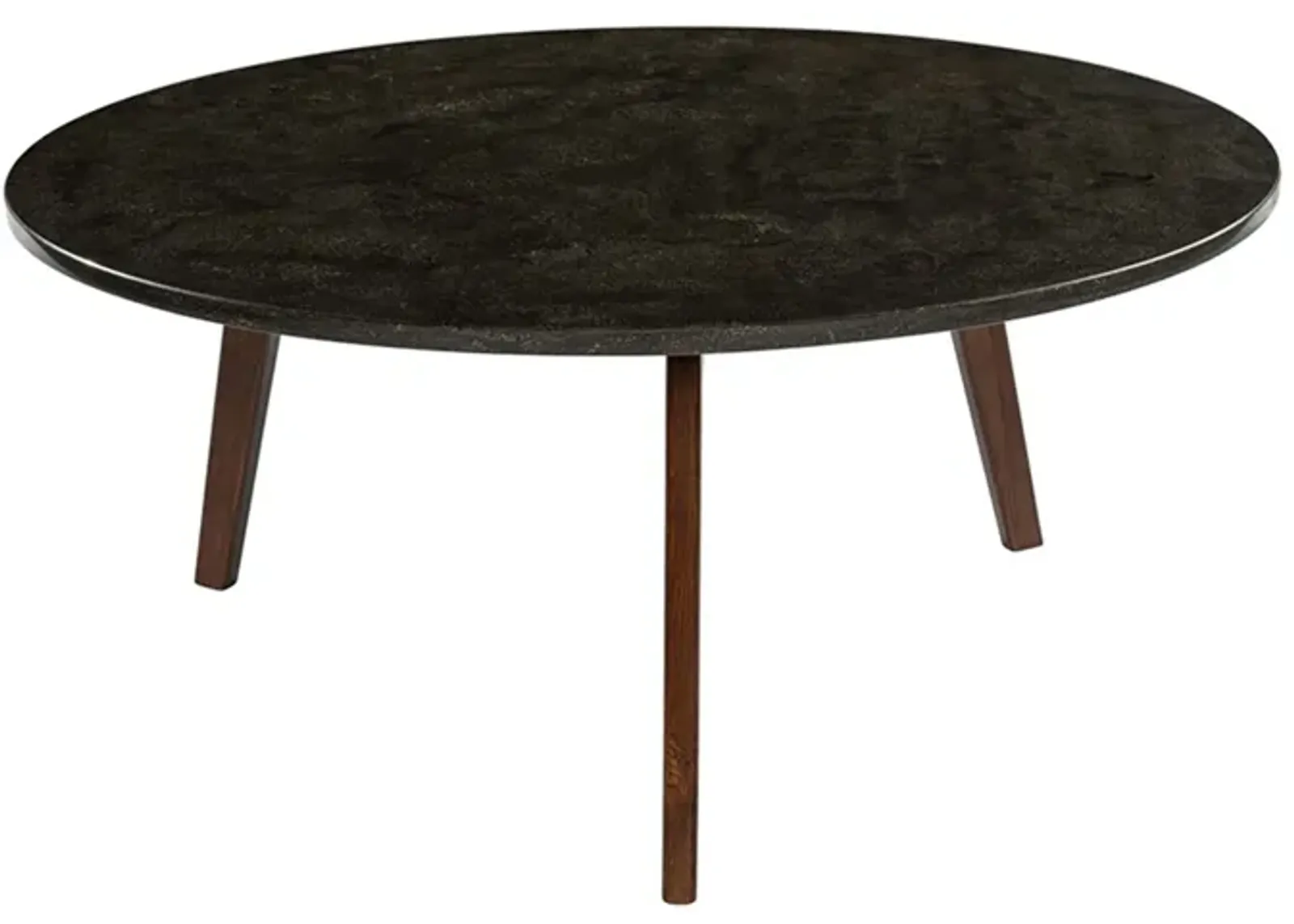 Stella 31" Round Italian Black Marble Coffee Table with Walnut Legs