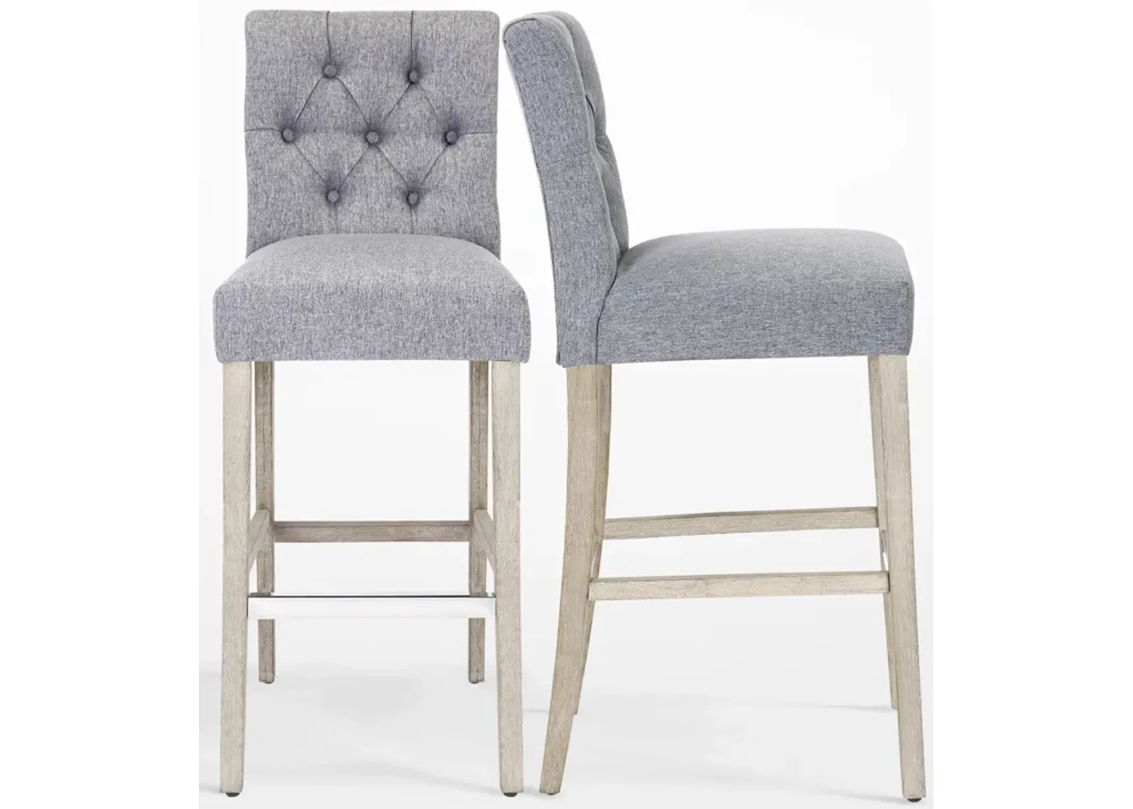 WestinTrends 29" Linen Fabric Tufted Upholstered Bar Stool (Set of 2), Antique Grey