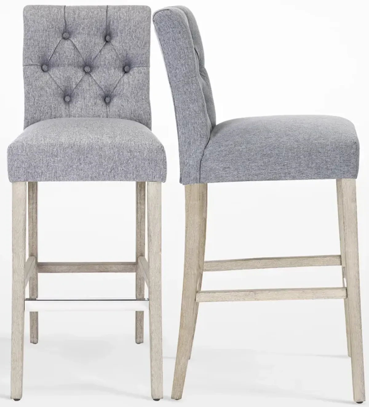 WestinTrends 29" Linen Fabric Tufted Upholstered Bar Stool (Set of 2), Antique Grey