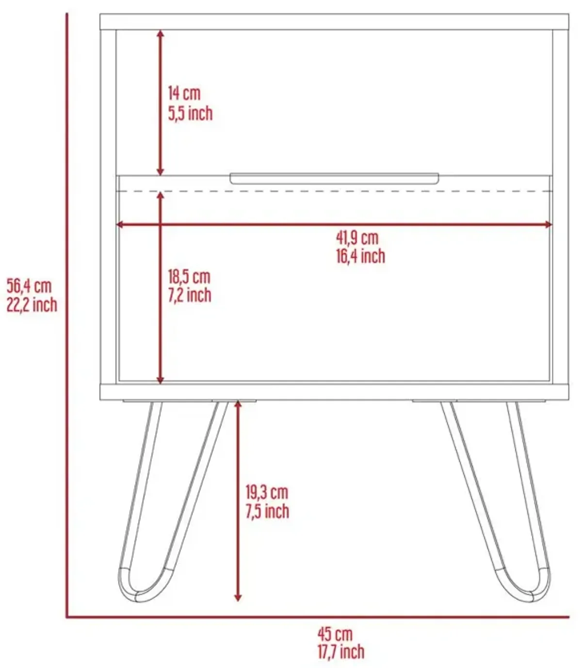 DEPOT E-SHOP Begonia Night Stand-Two Shelves, One-Door Drawer, Four Steel Legs-Light Oak, For Bedroom