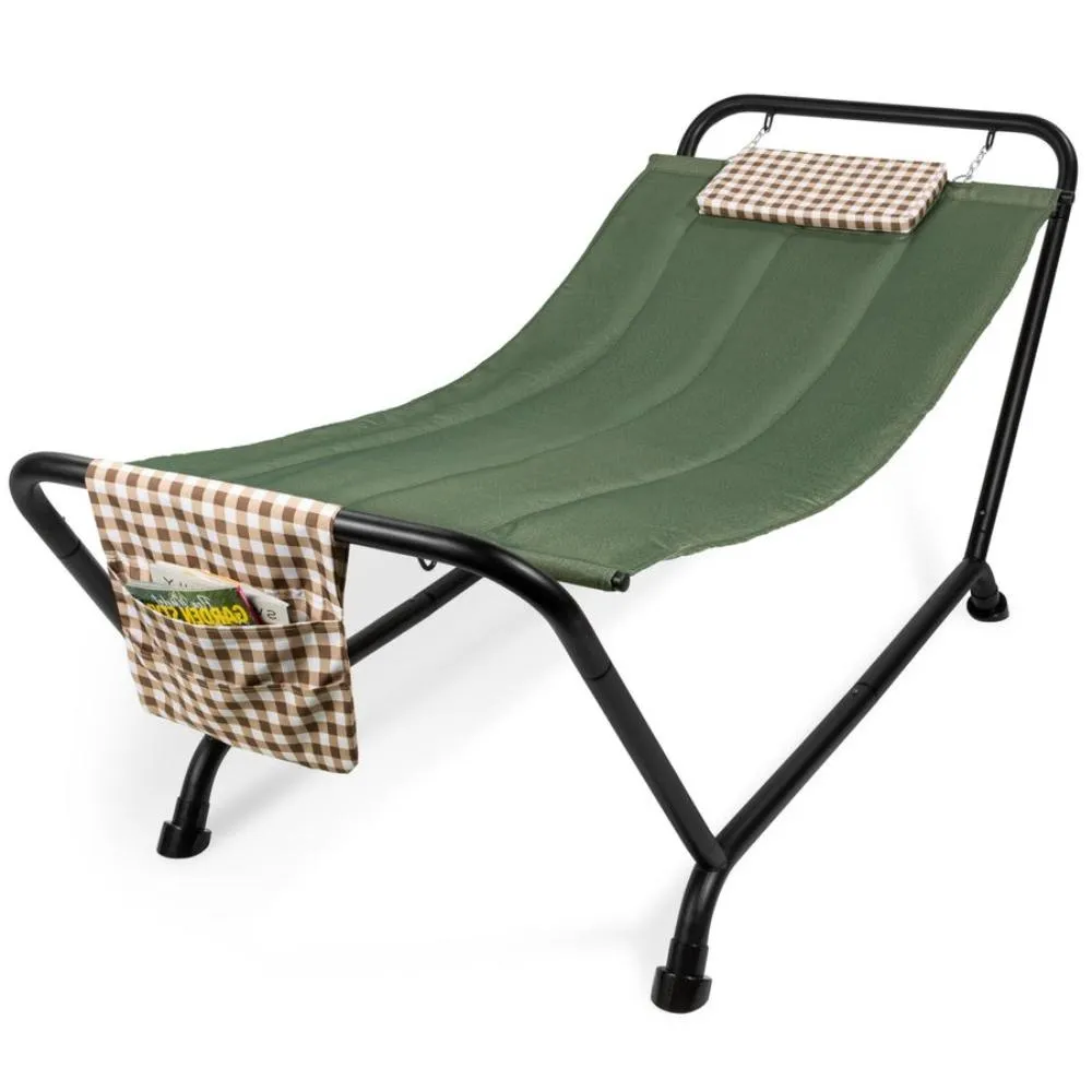 Waterproof Patio Hammock w/ Stand Pillow Storage Pockets