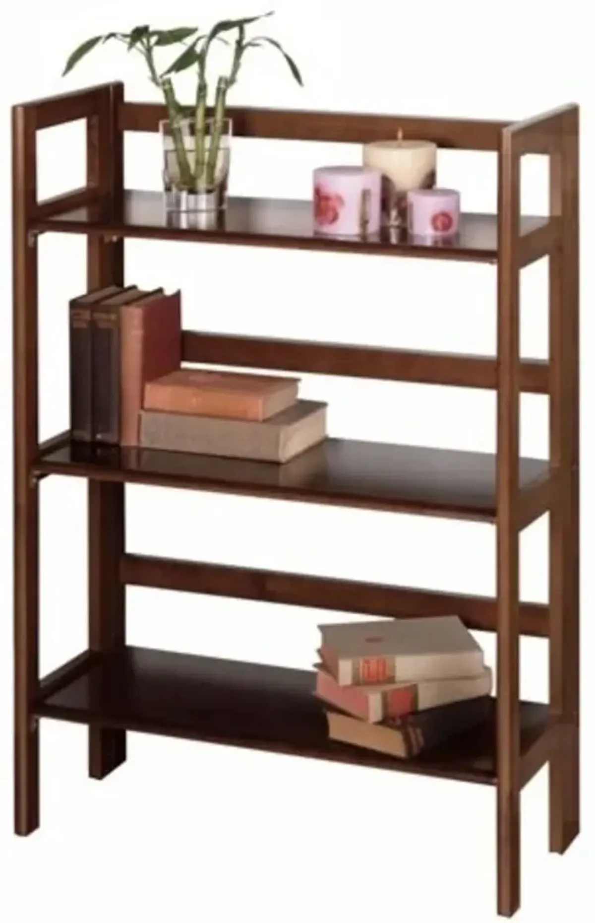 Hivvago 3-Shelf Stackable Folding Bookcase in Distressed Walnut Finish