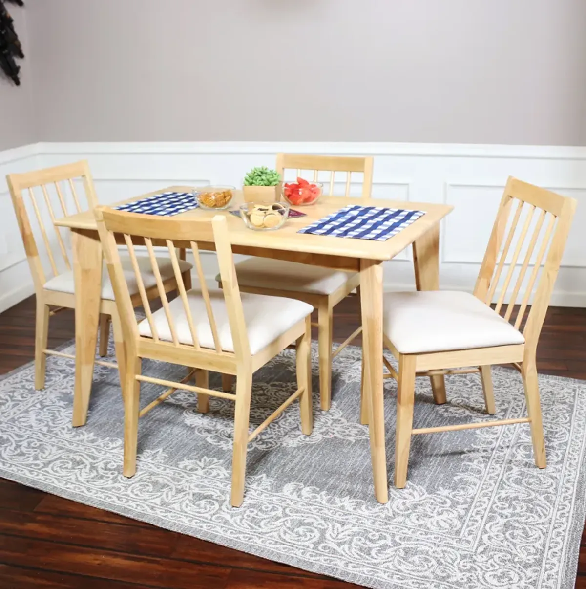 Sunnydaze James 5-Piece Wooden Dining Table and Chairs Set - Natural