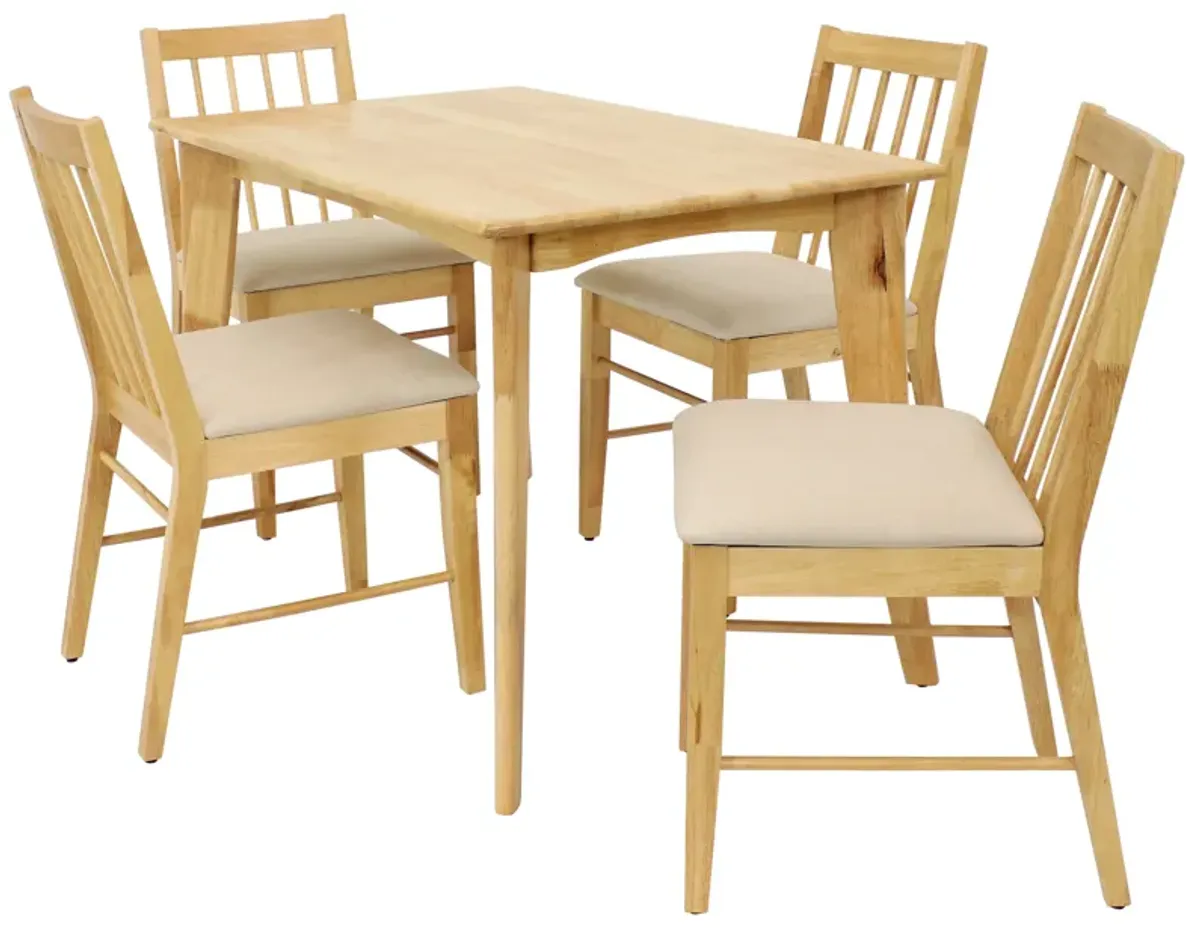 Sunnydaze James 5-Piece Wooden Dining Table and Chairs Set - Natural