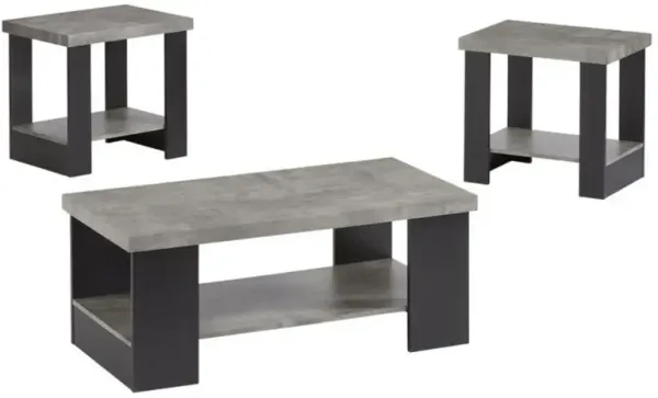 3 Pack Cocktail Table & 2 End Tables, Gray/Black