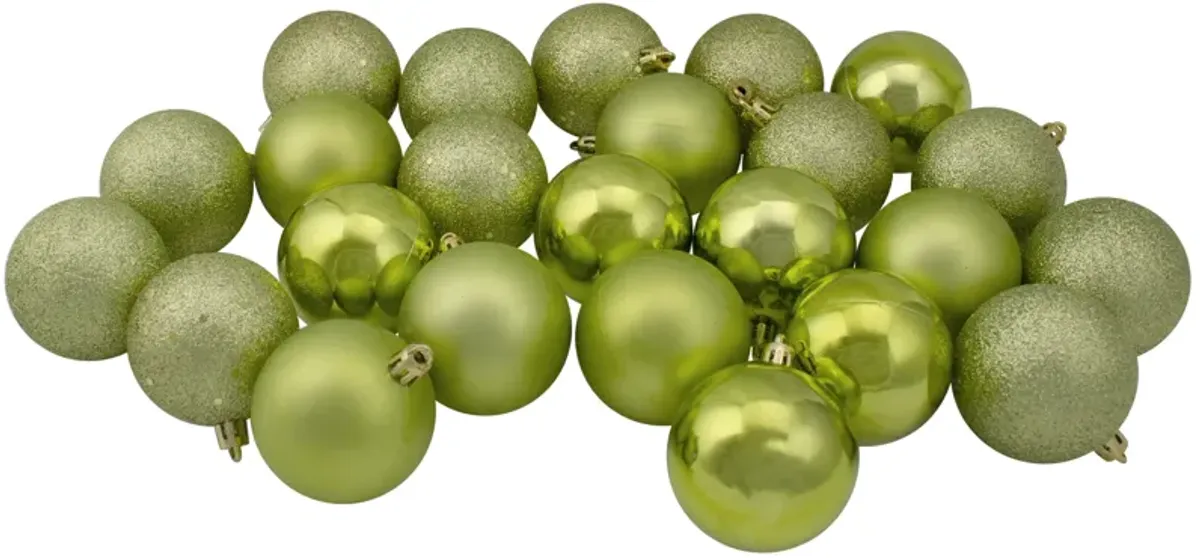 24ct Kiwi Green Shatterproof 4-Finish Christmas Ball Ornaments 2.5" (60mm)