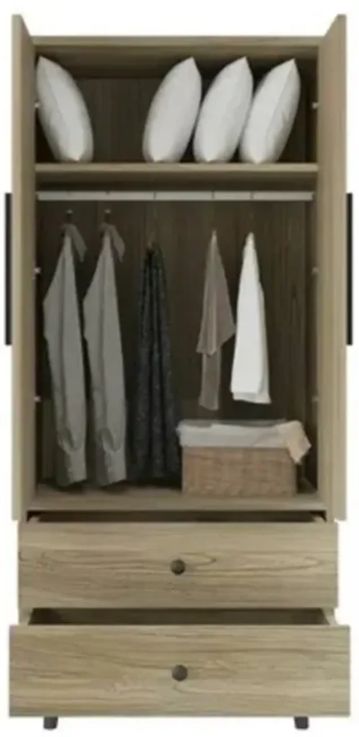 2-Door Mid-Century Wardrobe Cabinet with Garment Hanging Bar