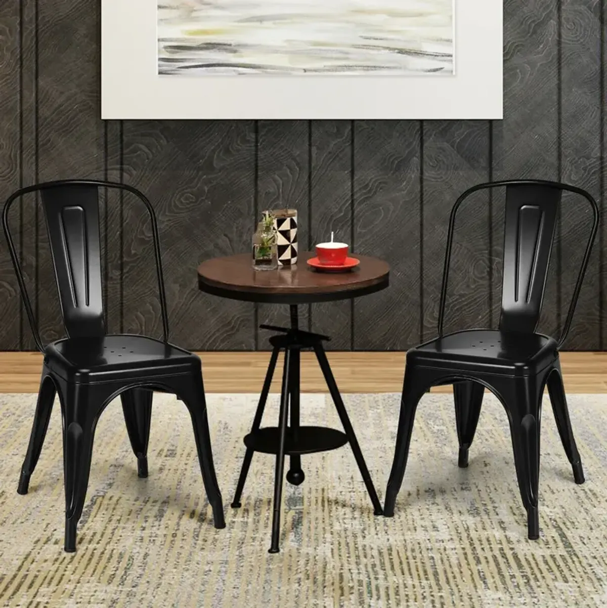 4 Pcs Modern Bar Stools with Removable Back and Rubber Feet