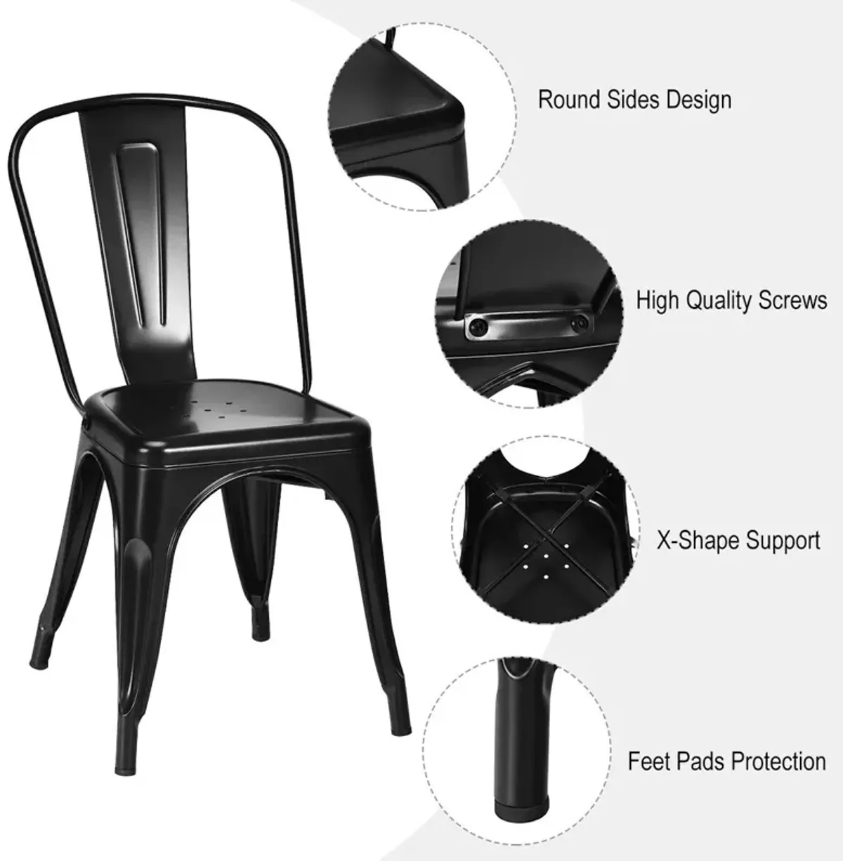 4 Pcs Modern Bar Stools with Removable Back and Rubber Feet