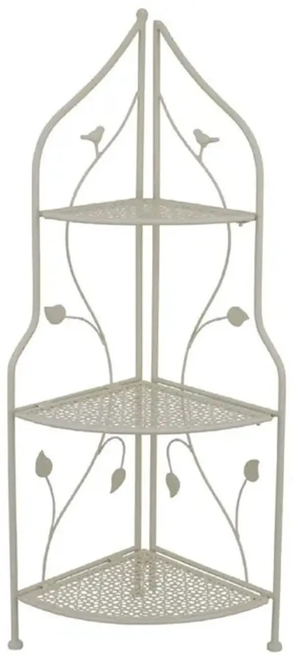 3 Tier Corner Plant Stand Shelves, Classical White Metal, 36 Inch