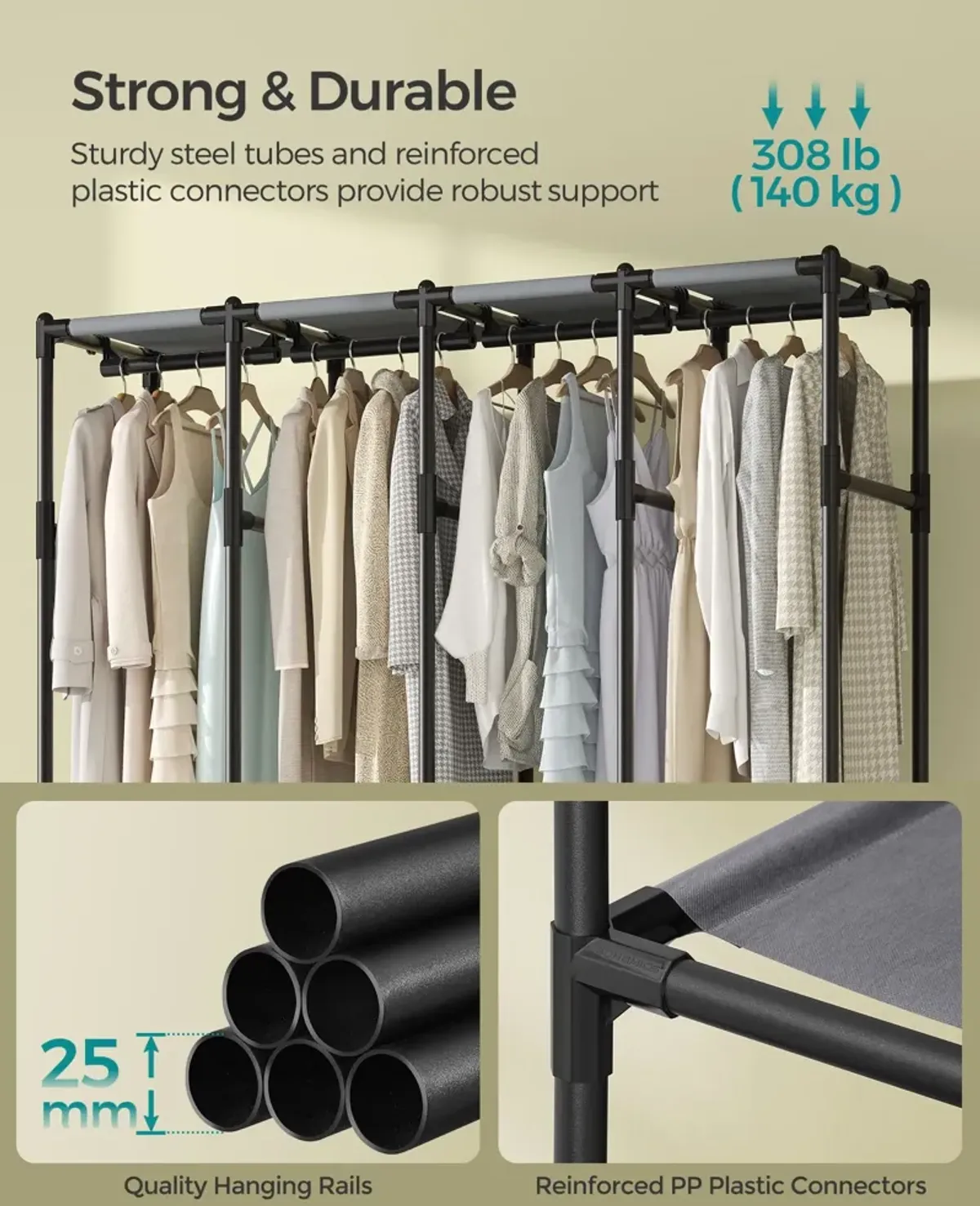 Wardrobe Closet with Hanging Rails for Efficient Clothing Organization