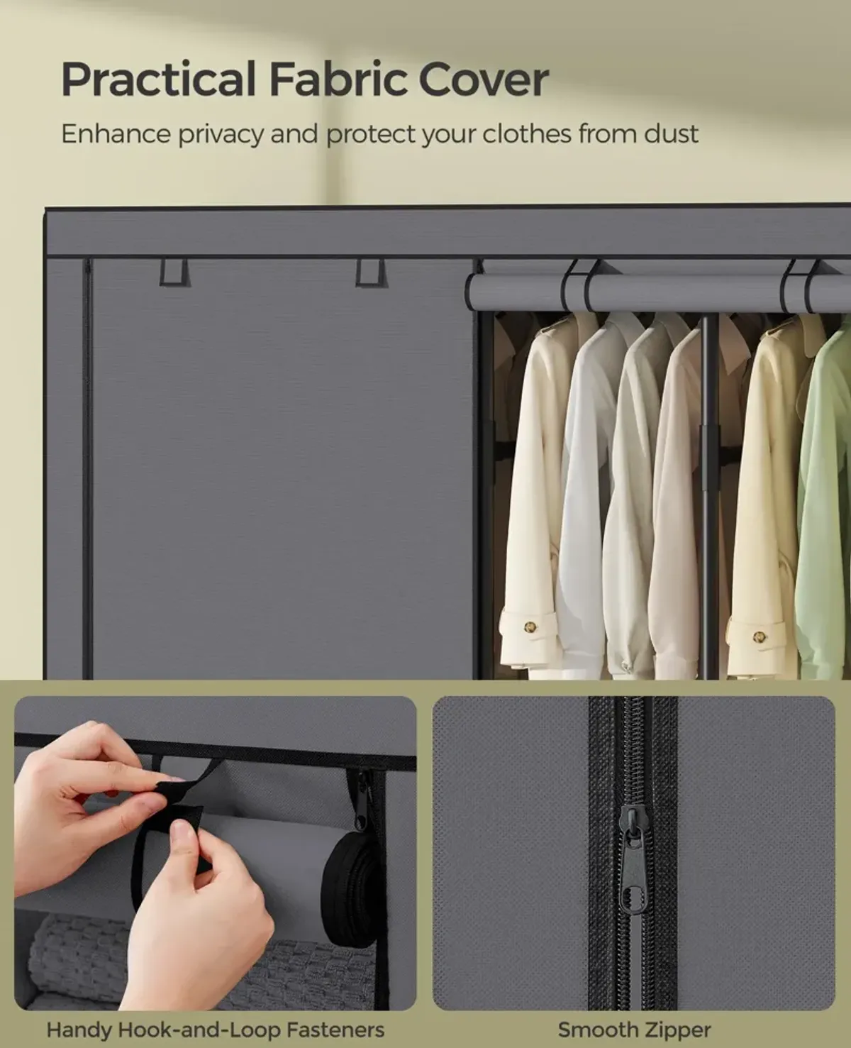 Wardrobe Closet with Hanging Rails for Efficient Clothing Organization