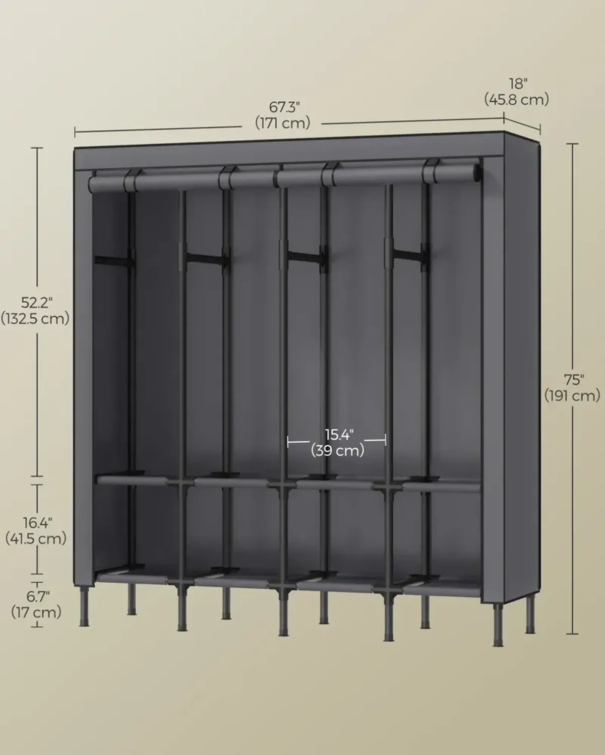 Wardrobe Closet with Hanging Rails for Efficient Clothing Organization