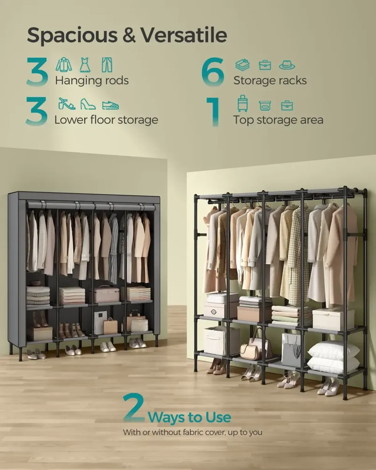 Wardrobe Closet with Hanging Rails for Efficient Clothing Organization