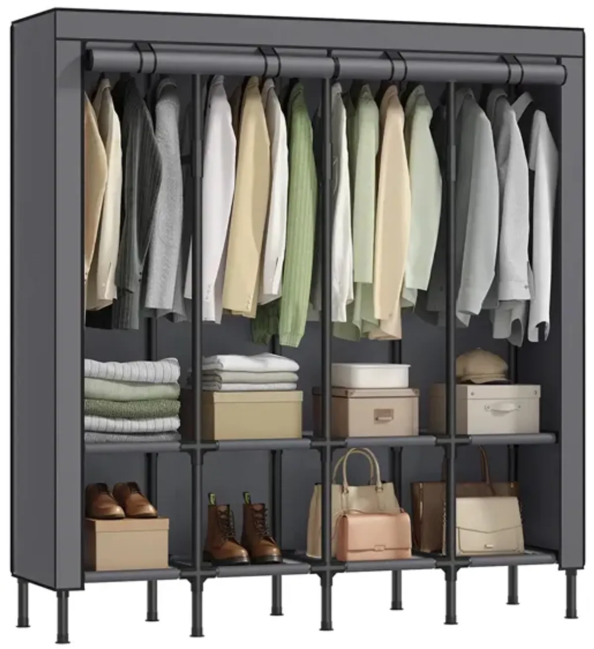 Wardrobe Closet with Hanging Rails for Efficient Clothing Organization