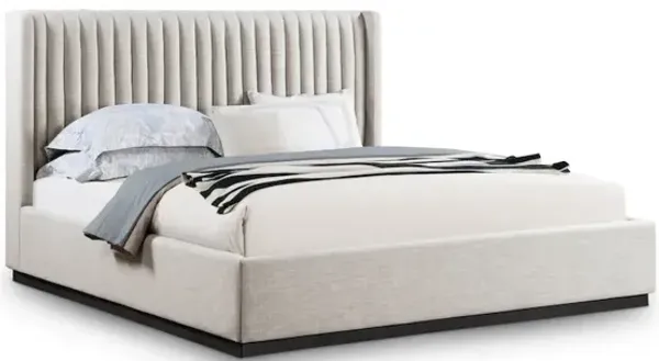 Meridian Furniture Logan Beige Linen Textured Fabric King Bed