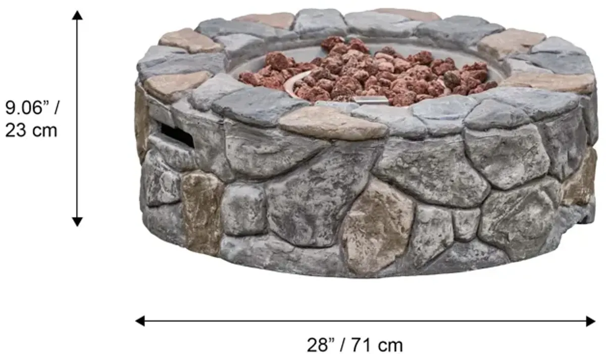 Teamson Home 28" Outdoor Round Stone Propane Gas Fire Pit, Stone Gray