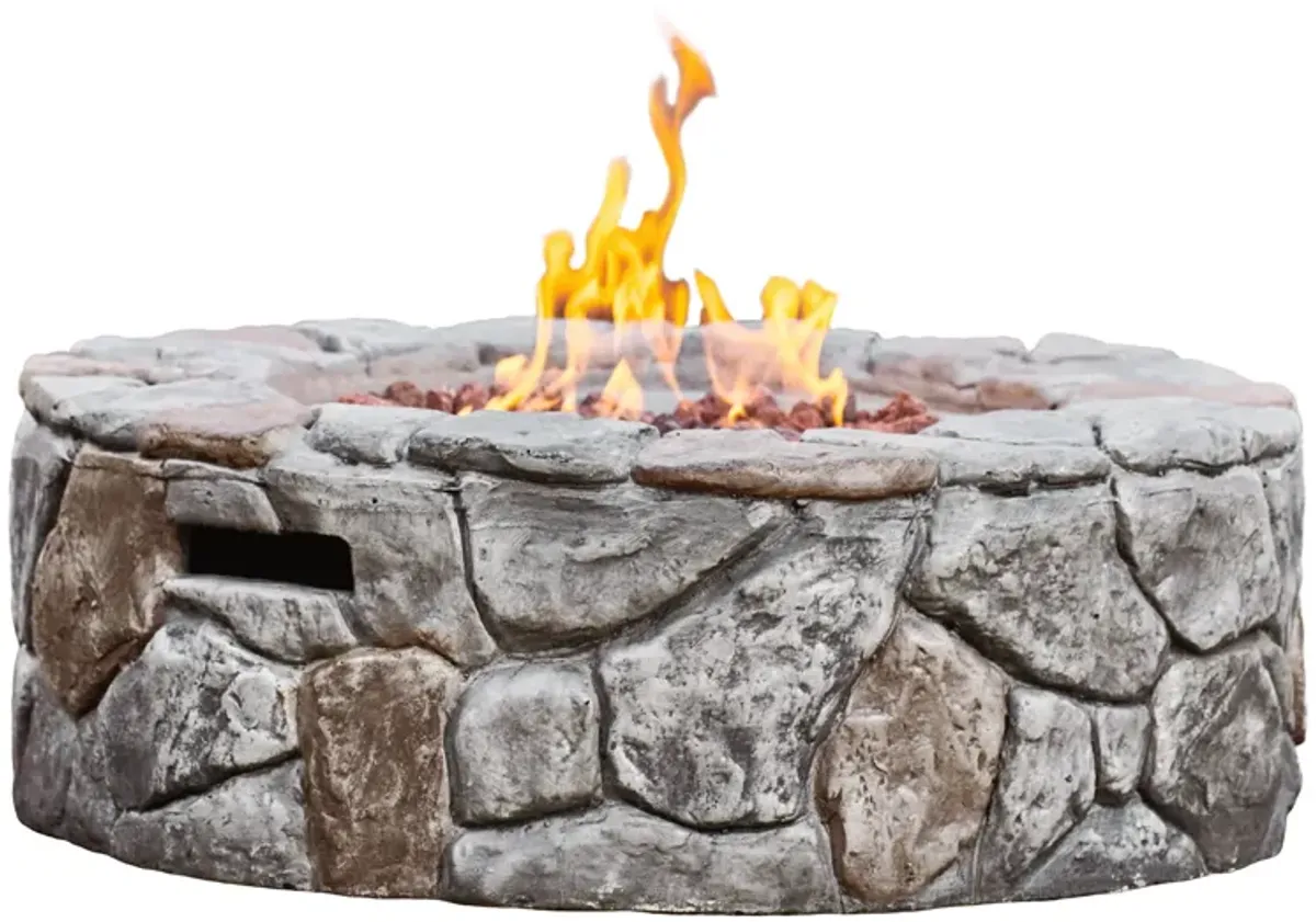 Teamson Home 28" Outdoor Round Stone Propane Gas Fire Pit, Stone Gray