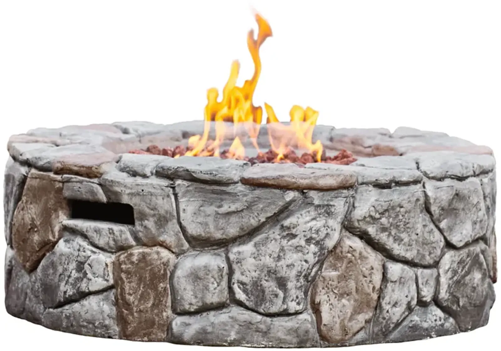 Teamson Home 28" Outdoor Round Stone Propane Gas Fire Pit, Stone Gray