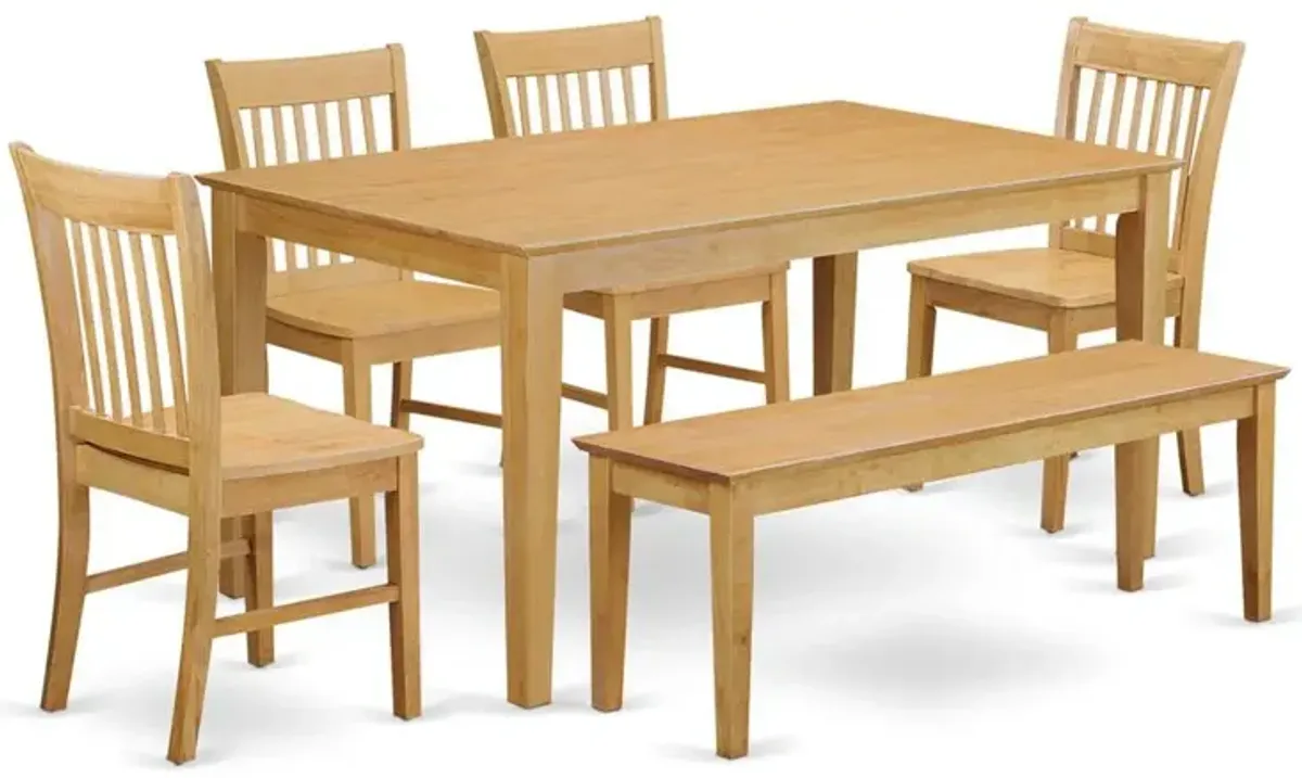 East West Furniture 6-Pc  Dining  room  set  with  bench-  Dining  Table  and  4  Chairs  and  Bench