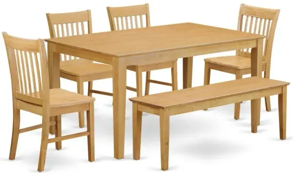 East West Furniture 6-Pc  Dining  room  set  with  bench-  Dining  Table  and  4  Chairs  and  Bench