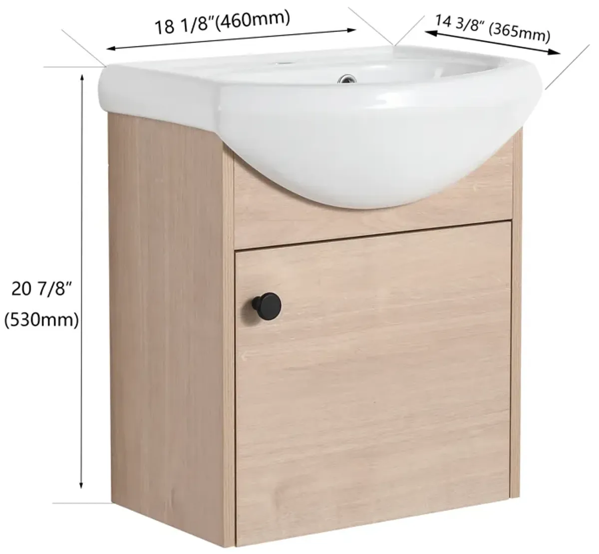 Gewnee  Small Size Bathroom Vanity With Ceramic Sink,Wall Mounting 18 Inch