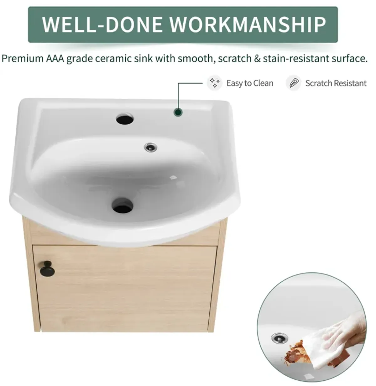 Gewnee  Small Size Bathroom Vanity With Ceramic Sink,Wall Mounting 18 Inch