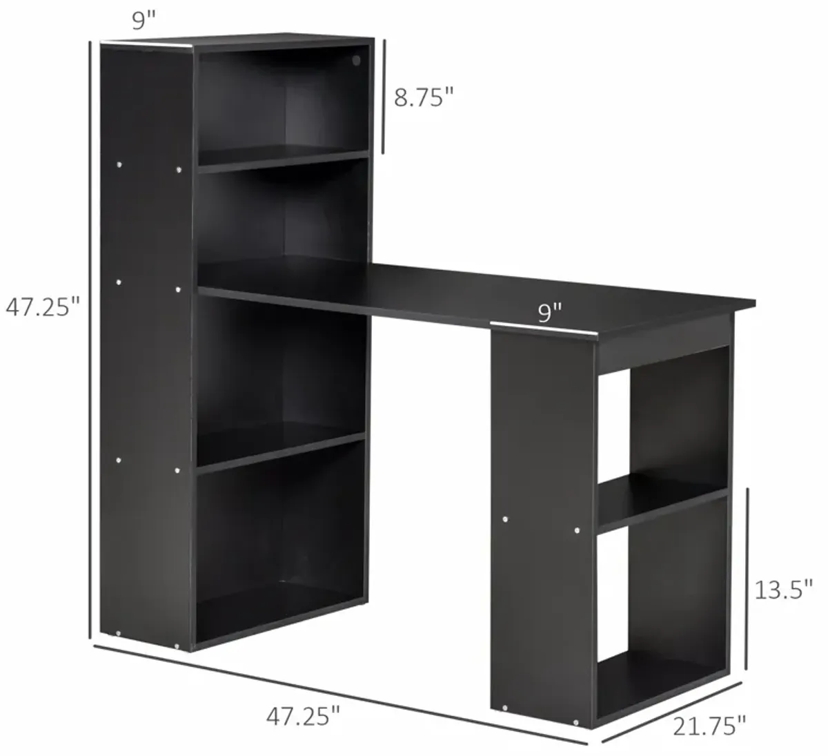 Black Workspace Combo: 47" Modern Computer Desk with Bookshelf