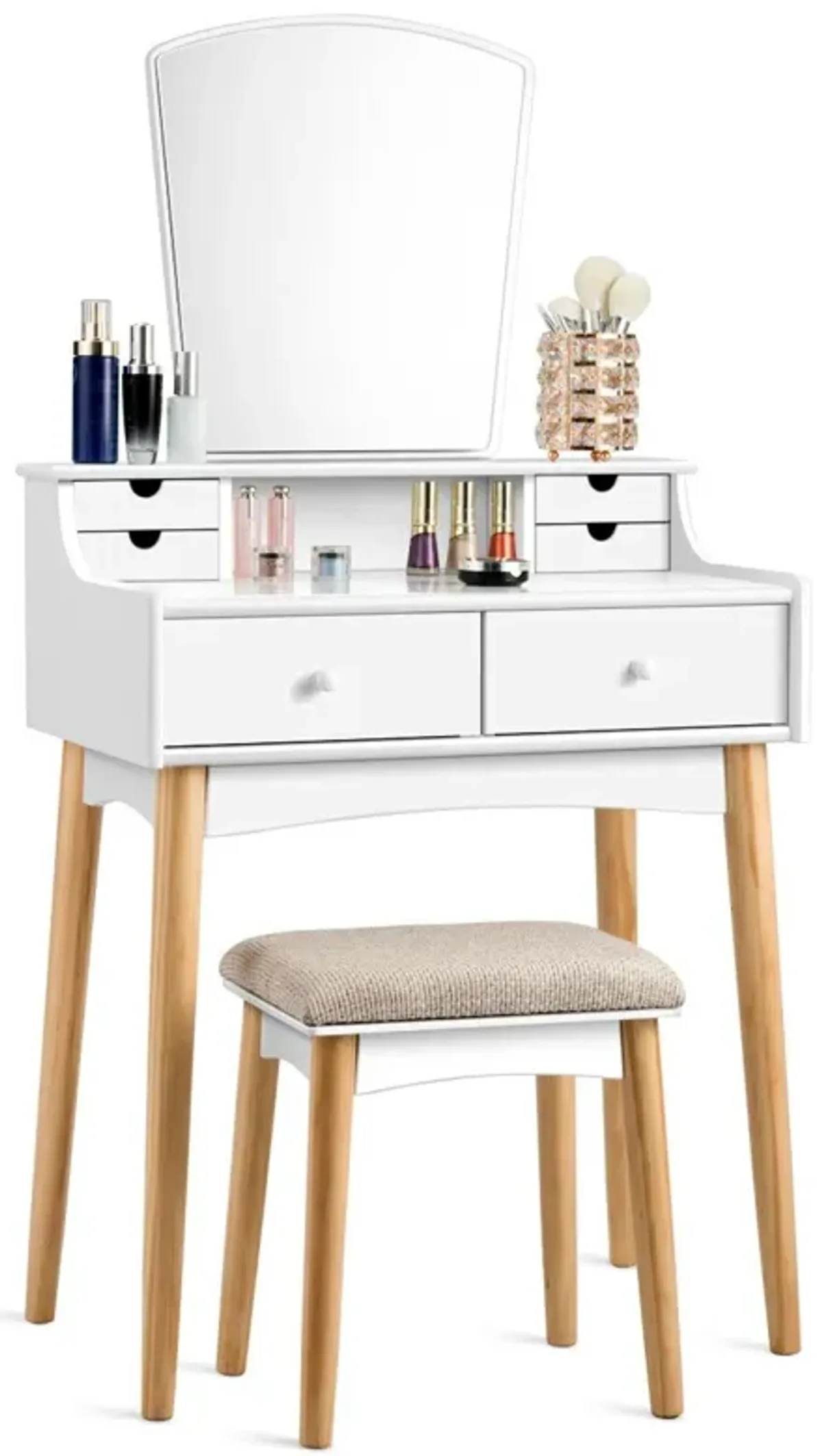 Makeup Vanity Set with 6 Drawers and Unique Shape Mirror