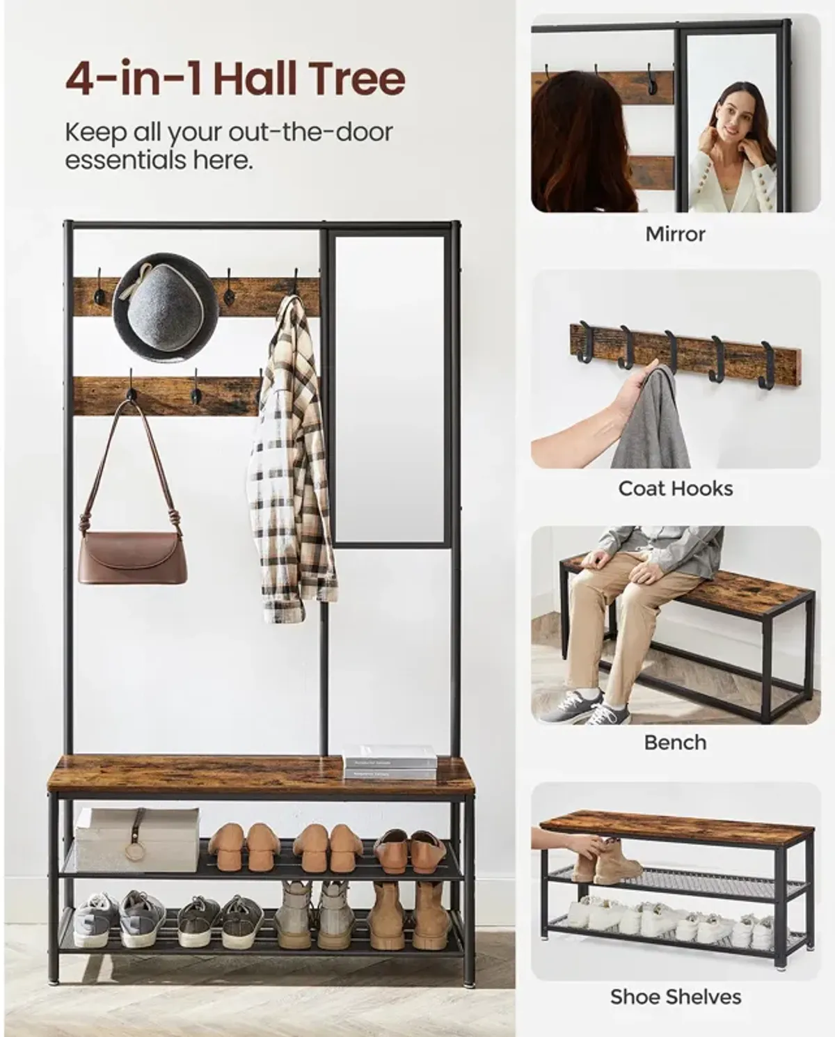 Coat Rack Shoe Bench with Mirror Stylish Storage Solution for Entryway