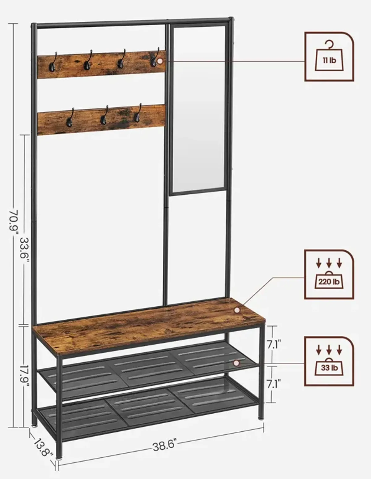 Coat Rack Shoe Bench with Mirror Stylish Storage Solution for Entryway