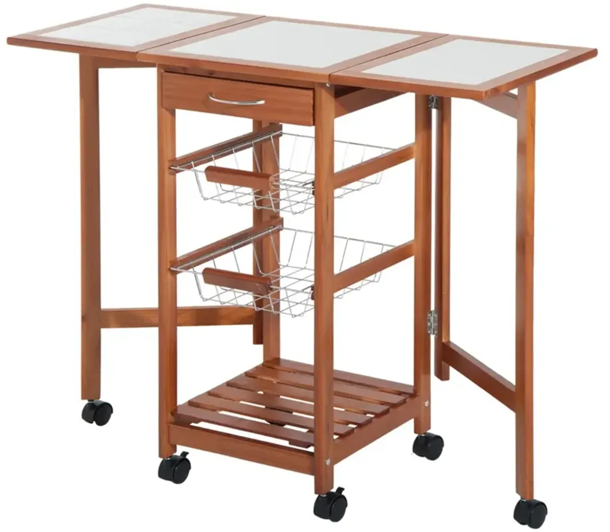 Mobile Culinary Station: 37" Honey Brown Kitchen Cart with Leaf and Storage