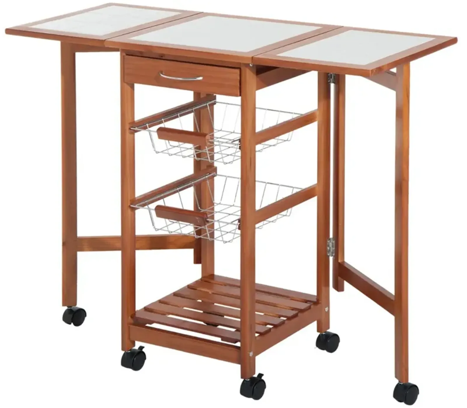 Mobile Culinary Station: 37" Honey Brown Kitchen Cart with Leaf and Storage