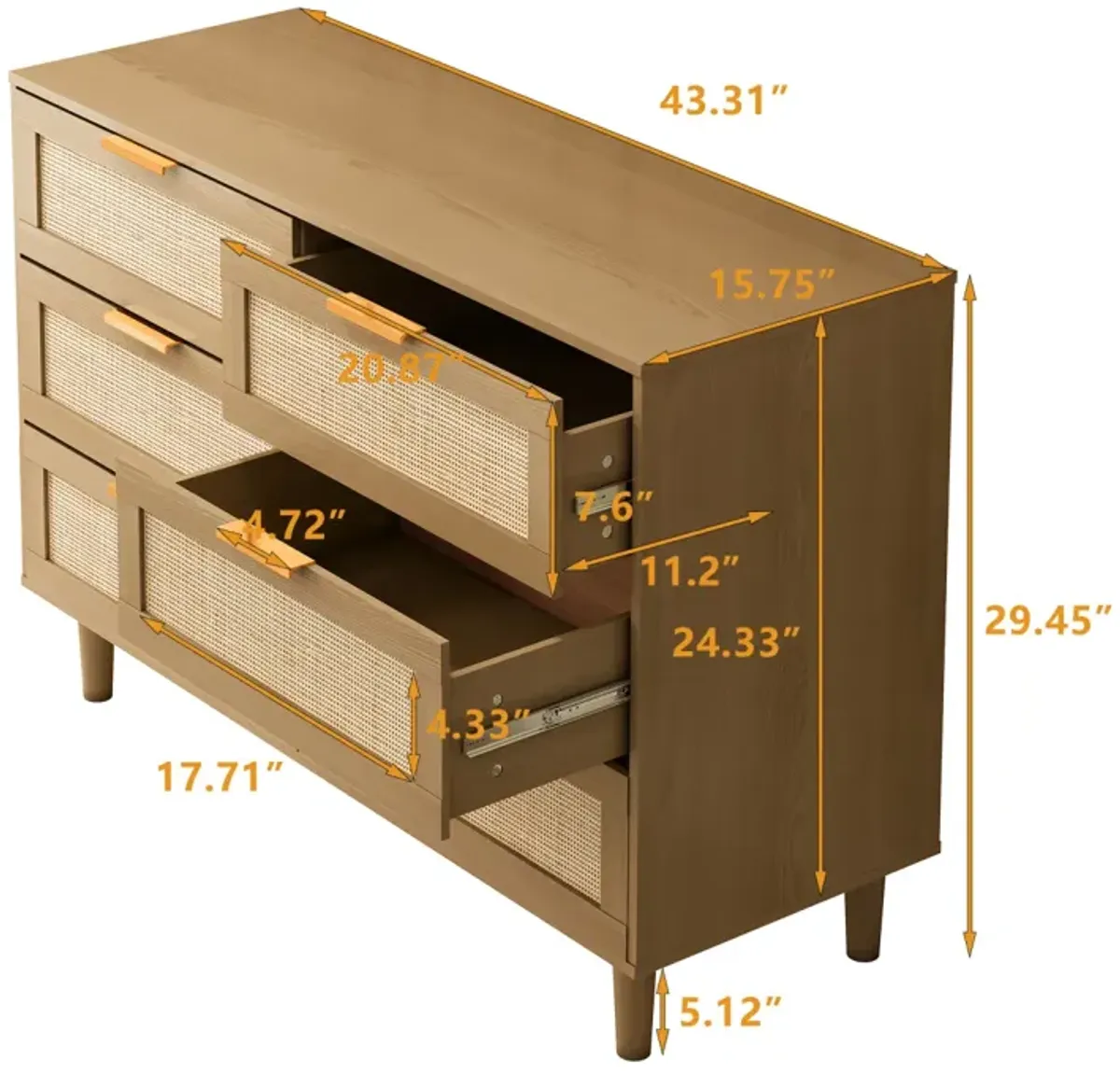 6 Drawers Rattan Dresser Rattan Drawer, Bedroom, Living Room